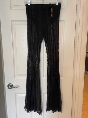 Current Mood Black Sheer Lace Flared Pants